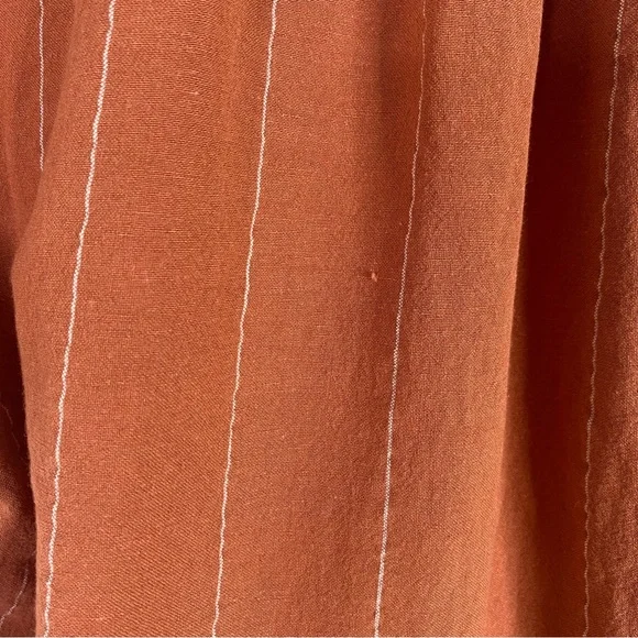 Mod Ref Orange Striped Linen Cotton Button Front Blouse Top - Picture 6 of 7